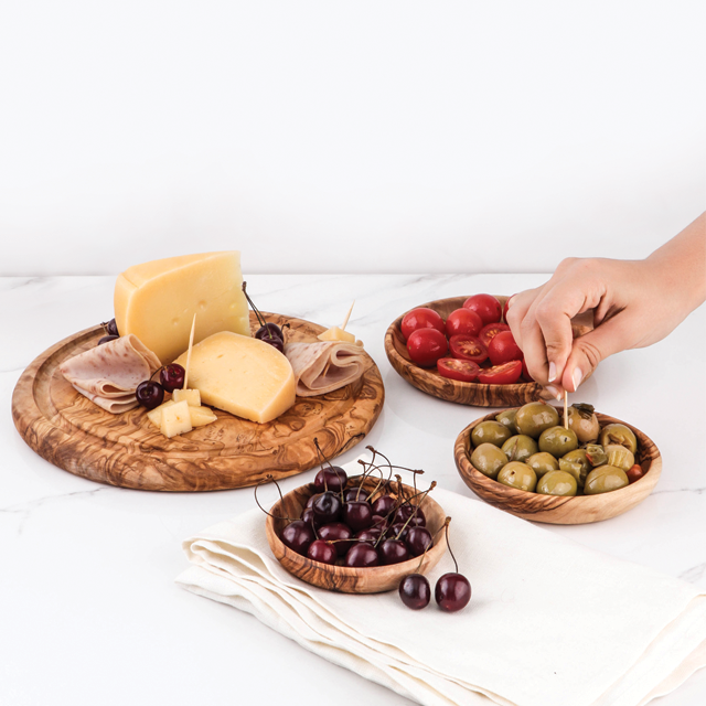 Elegantné servírovacie misky z olivového dreva – ručná výroba z Tuniska – YEVA.sk