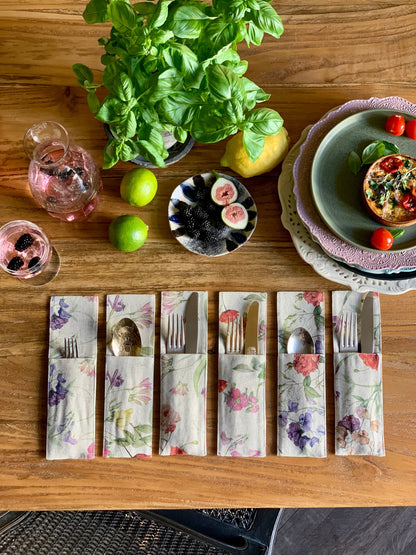 Držiak na príbory Blossom – bavlneno-ľanová zmes s potlačou – YEVA.sk