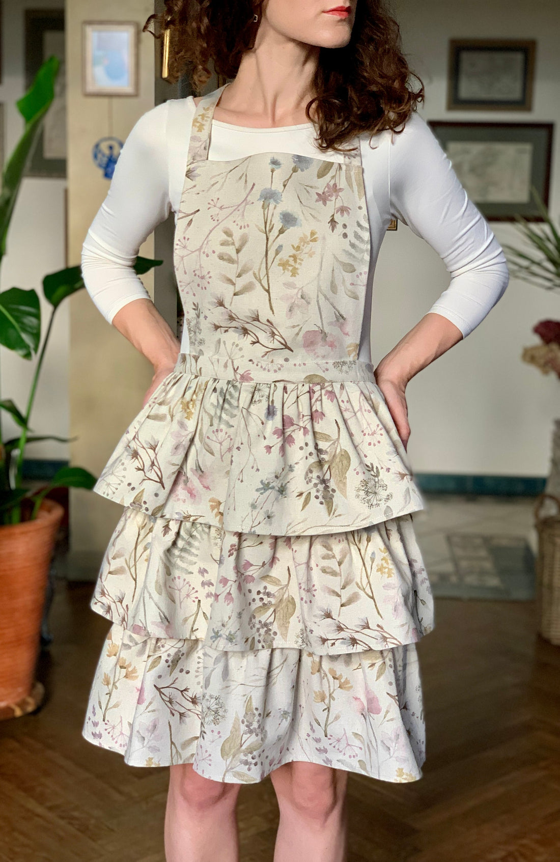 Bavlneno-ľanová zástera s pastelovým vzorom – Hortensias Home