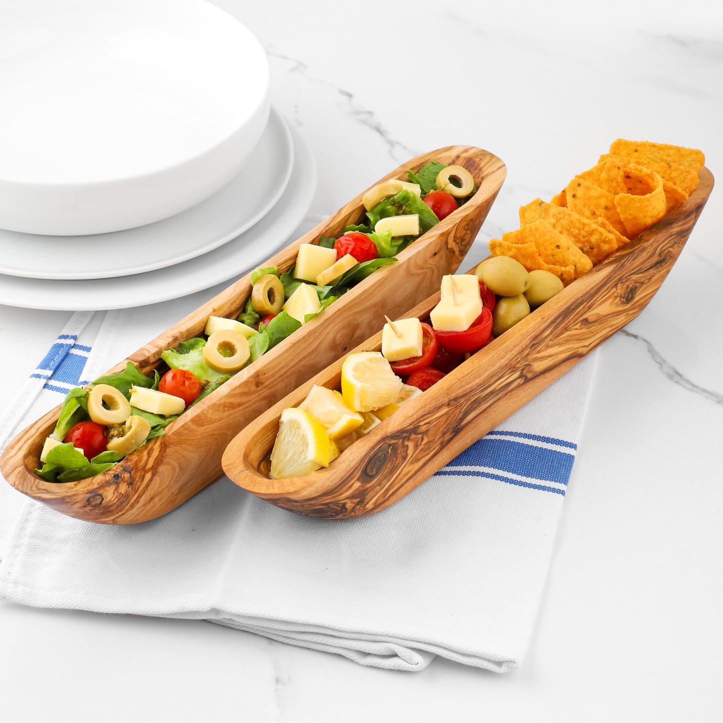 Dlhý úzky podnos na krekry z olivového dreva – ručne vyrobený