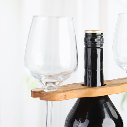 Rustikálny stojan na fľaše a poháre z olivového dreva – jedinečný doplnok domácnosti